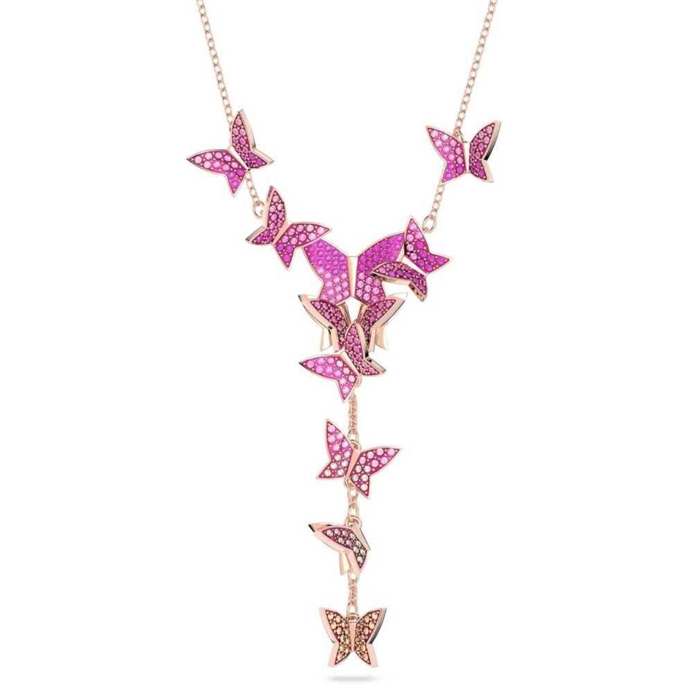 Swarovski Lilia Y necklace Butterfly, Pink, Rose gold-tone plated NIB